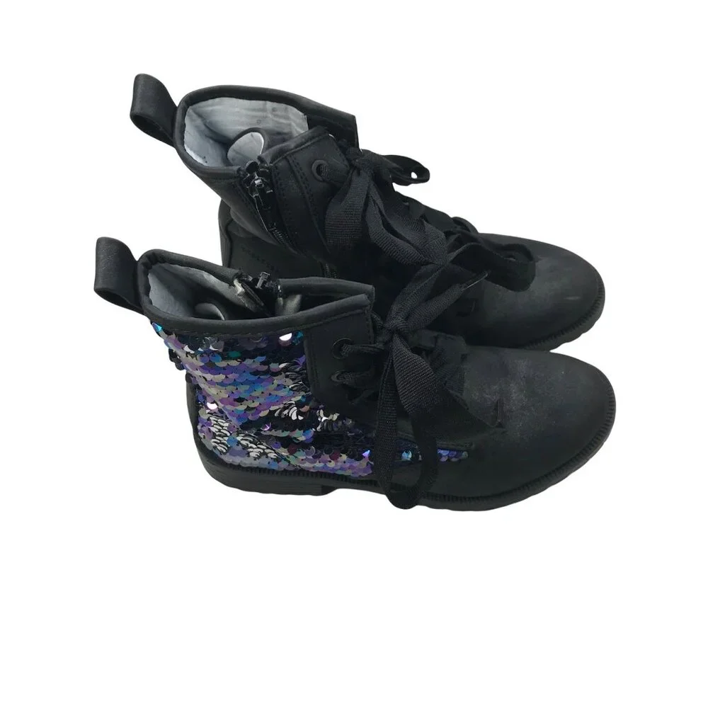 Cat And Jack Girls Sparkle Sequins Boots Size 2 Black New Without Tags